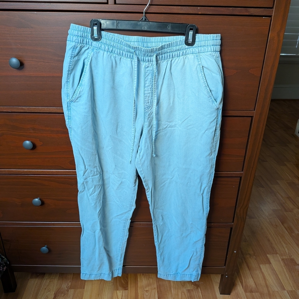GAP Easy Pants Cotton Chambray elastic waist ankle  length blue